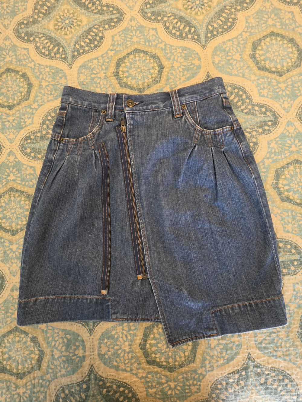 VTG Y2K Denim Mini Skirt Asymmetrical Zip Utility Grunge Boho Cargo Indie